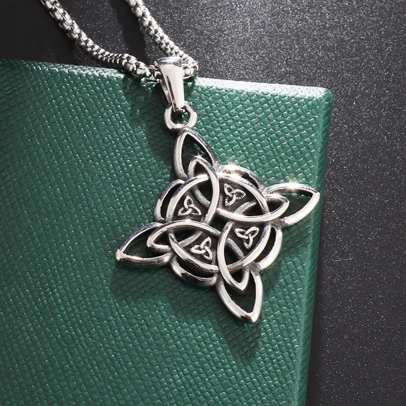 Witch Knot Necklace Stainless Steel Magic Knot Pagan Witchcraft Symbols Pendant Celtic Knot Necklace Jewelry Gifts for Women