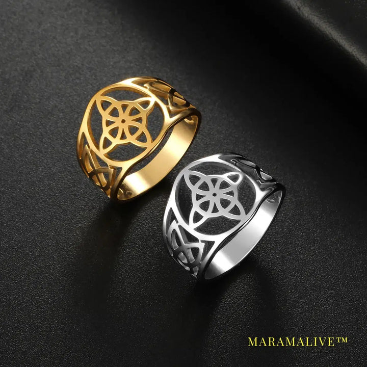 Witch Knot Ring Wiccan Cross Celtics Knot Women Finger Rings Stainless Steel Witchcraft Amulet Jewelry