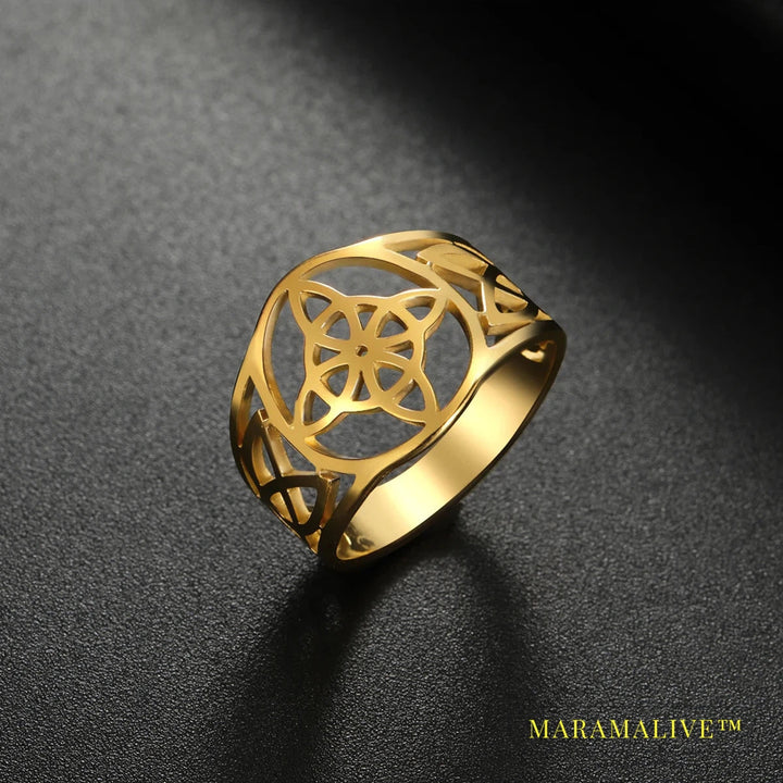 Witch Knot Ring Wiccan Cross Celtics Knot Women Finger Rings Stainless Steel Witchcraft Amulet Jewelry