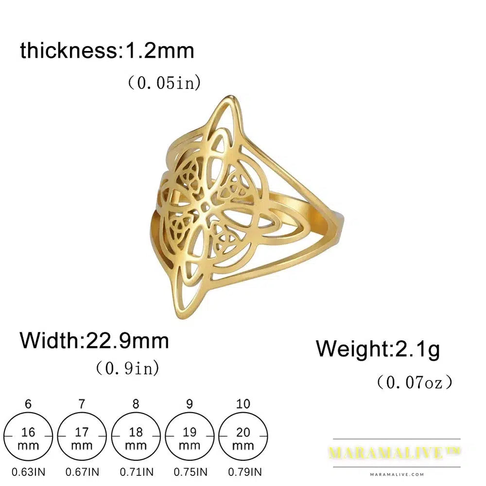 Witch Knot Stainless Steel Ring Women Wiccan Cross Celtics Knot Finger Rings Witchcraft Good Luck Amulet Birthday Gifts