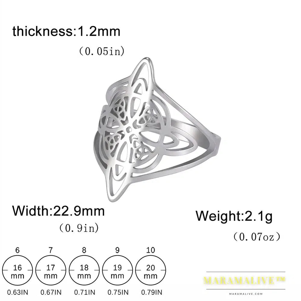 Witch Knot Stainless Steel Ring Women Wiccan Cross Celtics Knot Finger Rings Witchcraft Good Luck Amulet Birthday Gifts