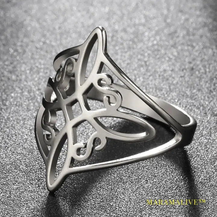 Witch Knot Stainless Steel Ring Women Wiccan Cross Celtics Knot Finger Rings Witchcraft Good Luck Amulet Birthday Gifts