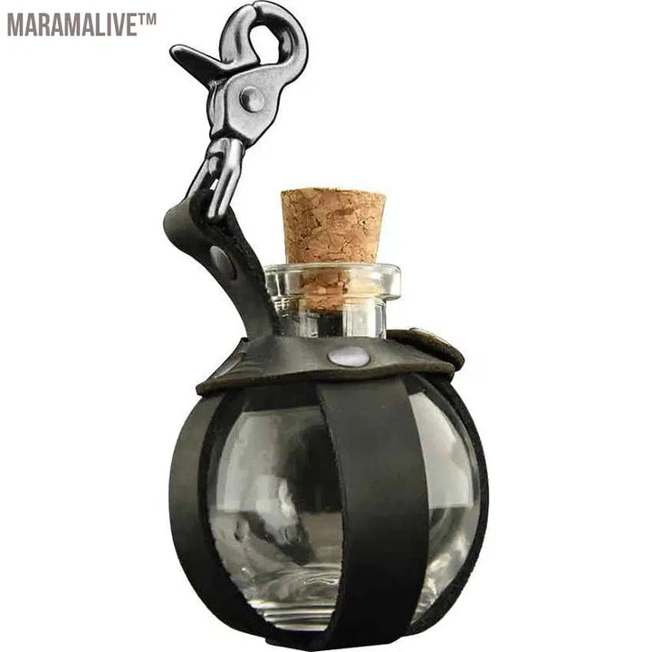 Witch Wizard Dark Magic Cork Bottle With Leather Holder Renaissance Costume Accessory Lovely Potion Flask Holster For Women Men