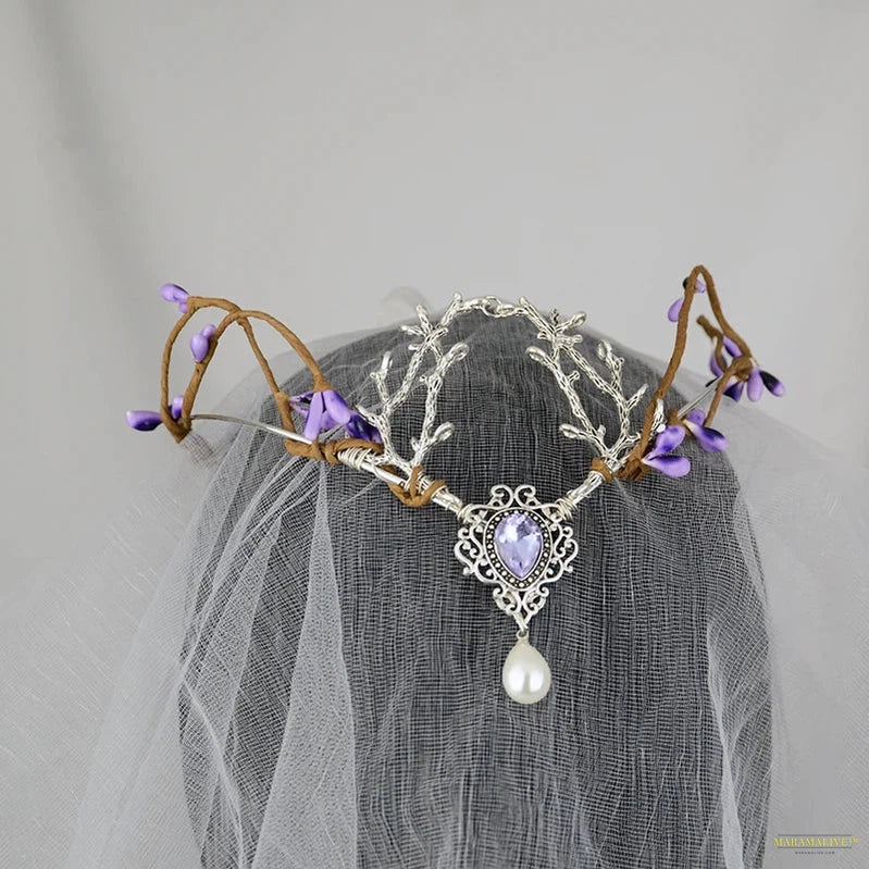 Witch Woodland Crescent Moon Tiara Faerie Wing and Crystal Tiara Pagan Witch Headband Hairwear Wicca Gift