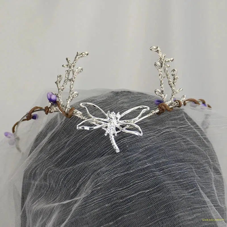 Witch Woodland Crescent Moon Tiara Faerie Wing and Crystal Tiara Pagan Witch Headband Hairwear Wicca Gift