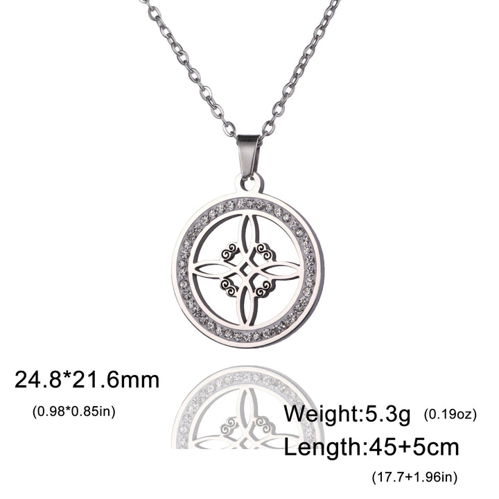 Witchcraft Witch Knot Necklace Stainless Steel Clear Zircon Round Pendant Necklaces Amulet Wicca Jewelry Birthday Gift