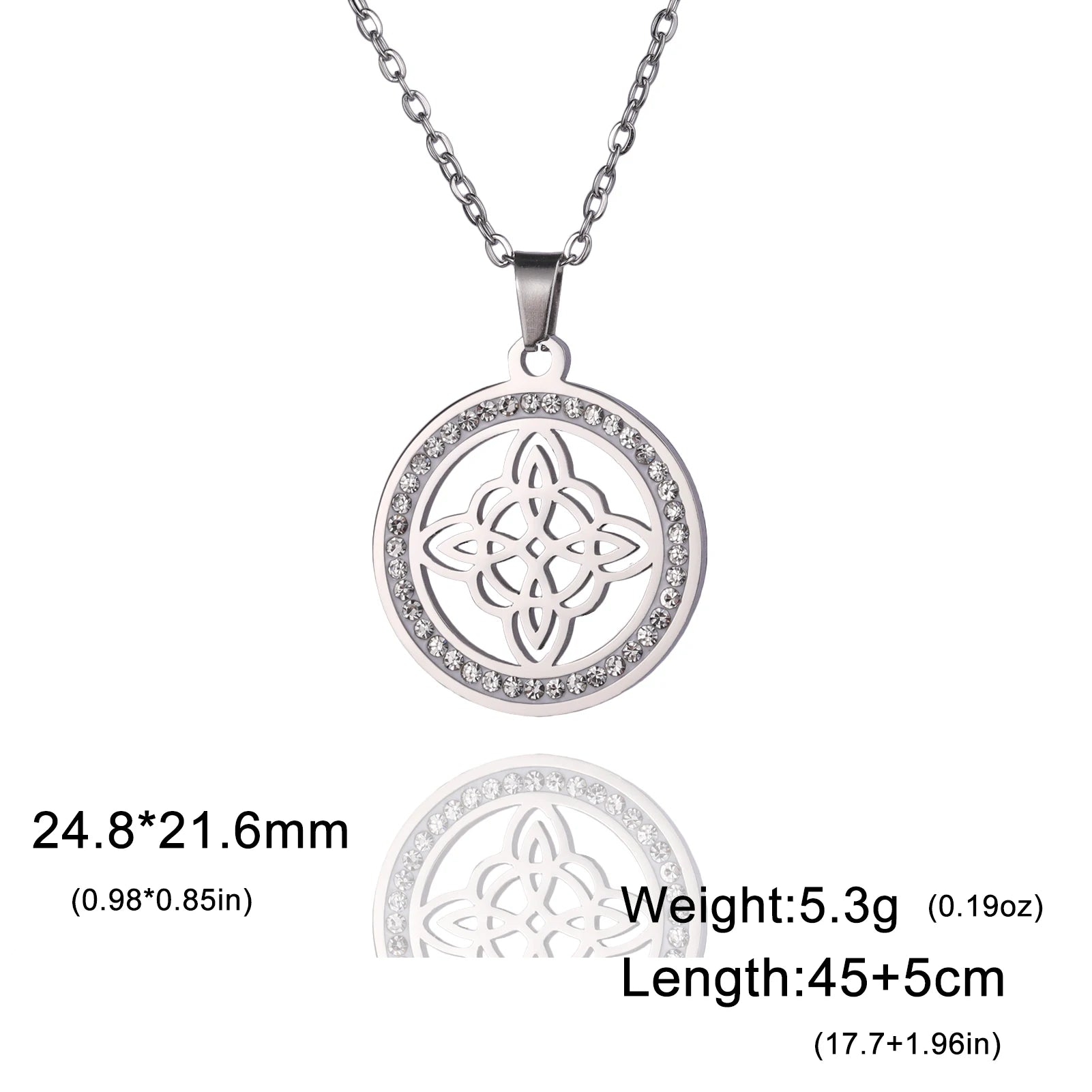 Witchcraft Witch Knot Necklace Stainless Steel Clear Zircon Round Pendant Necklaces Amulet Wicca Jewelry Birthday Gift