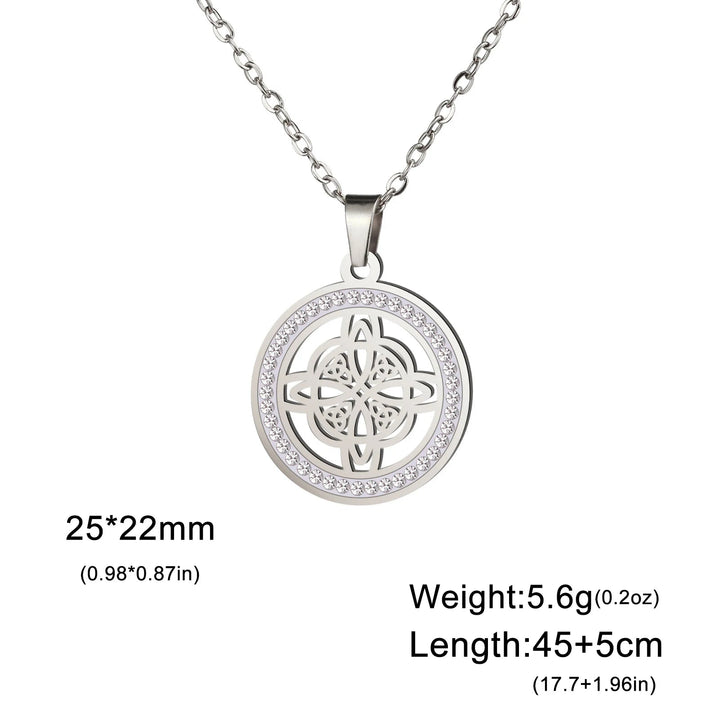 Witchcraft Witch Knot Necklace Stainless Steel Clear Zircon Round Pendant Necklaces Amulet Wicca Jewelry Birthday Gift