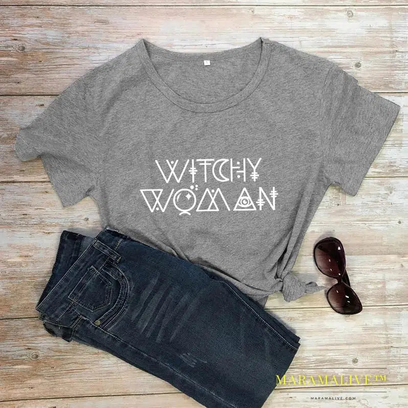 Witchy Woman Spellcaster T-shirt Funny Basic Witch Graphic Tee Shirt Top Trendy Halloween Witch Party Gift Tshirt