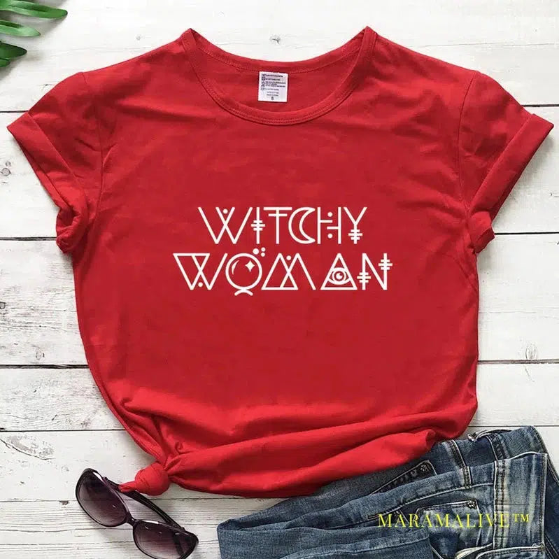 Witchy Woman Spellcaster T-shirt Funny Basic Witch Graphic Tee Shirt Top Trendy Halloween Witch Party Gift Tshirt