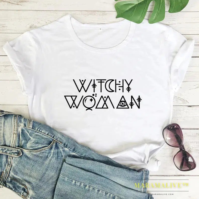 Witchy Woman Spellcaster T-shirt Funny Basic Witch Graphic Tee Shirt Top Trendy Halloween Witch Party Gift Tshirt