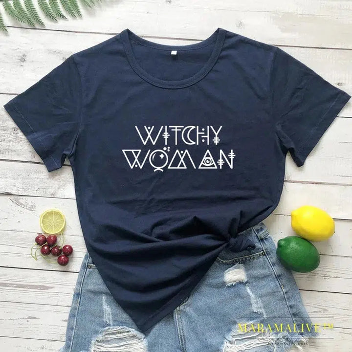 Witchy Woman Spellcaster T-shirt Funny Basic Witch Graphic Tee Shirt Top Trendy Halloween Witch Party Gift Tshirt