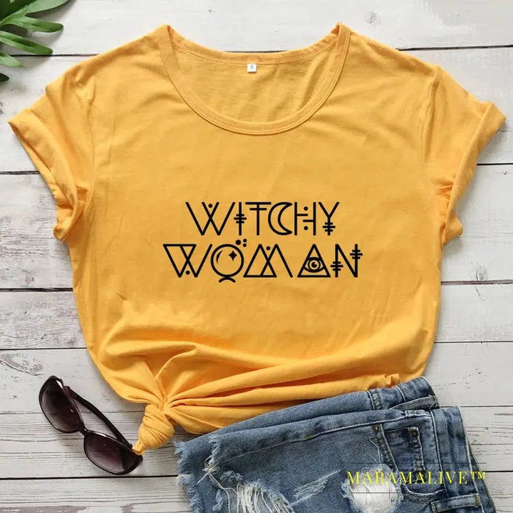 Witchy Woman Spellcaster T-shirt Funny Basic Witch Graphic Tee Shirt Top Trendy Halloween Witch Party Gift Tshirt