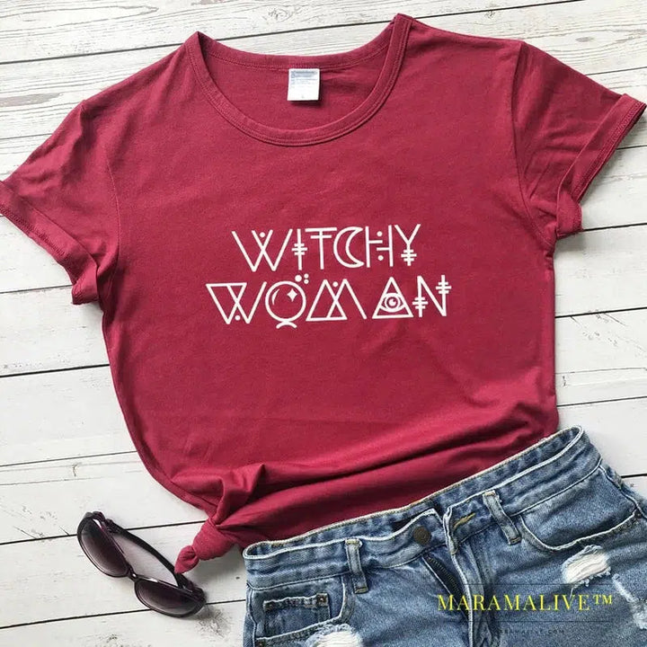 Witchy Woman Spellcaster T-shirt Funny Basic Witch Graphic Tee Shirt Top Trendy Halloween Witch Party Gift Tshirt