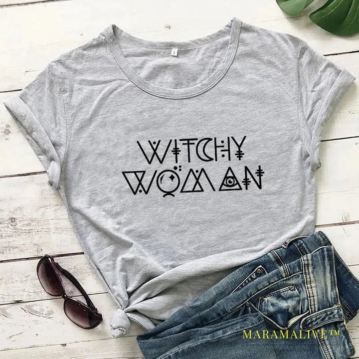 Witchy Woman Spellcaster T-shirt Funny Basic Witch Graphic Tee Shirt Top Trendy Halloween Witch Party Gift Tshirt