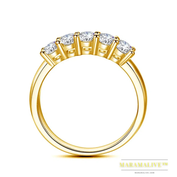 With Certificate Original Solid 18K Gold Moissanite Ring For Women 5 Stone Luxury Wedding Jewelry With Stamp Gift Female