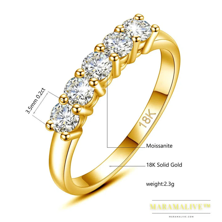 With Certificate Original Solid 18K Gold Moissanite Ring For Women 5 Stone Luxury Wedding Jewelry With Stamp Gift Female