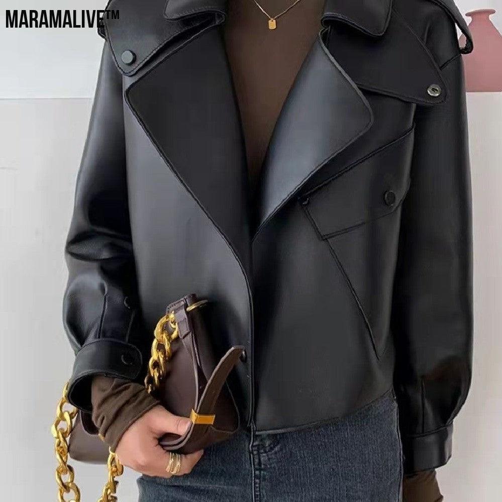 Woman's Biker Leather Jacket - Trendy Ladies Street Coat