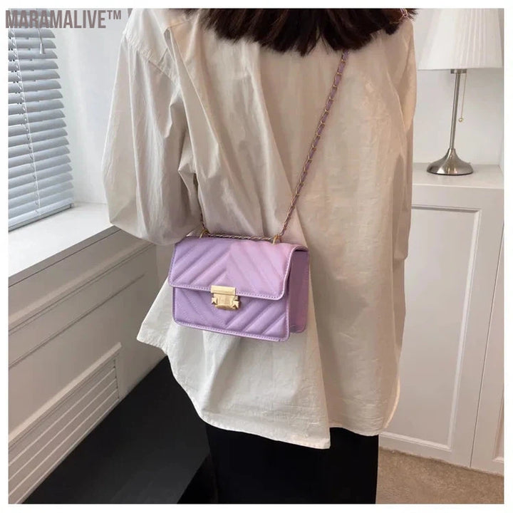 Women Bag Purple Trendy Shoulder Bag,Mini Chevron Quilted Flap Chain Square Bag Quality Crossbody Bag,Handbags For Women 2024