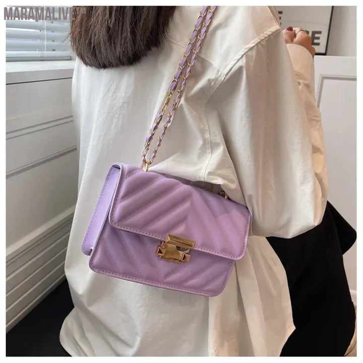 Women Bag Purple Trendy Shoulder Bag,Mini Chevron Quilted Flap Chain Square Bag Quality Crossbody Bag,Handbags For Women 2024