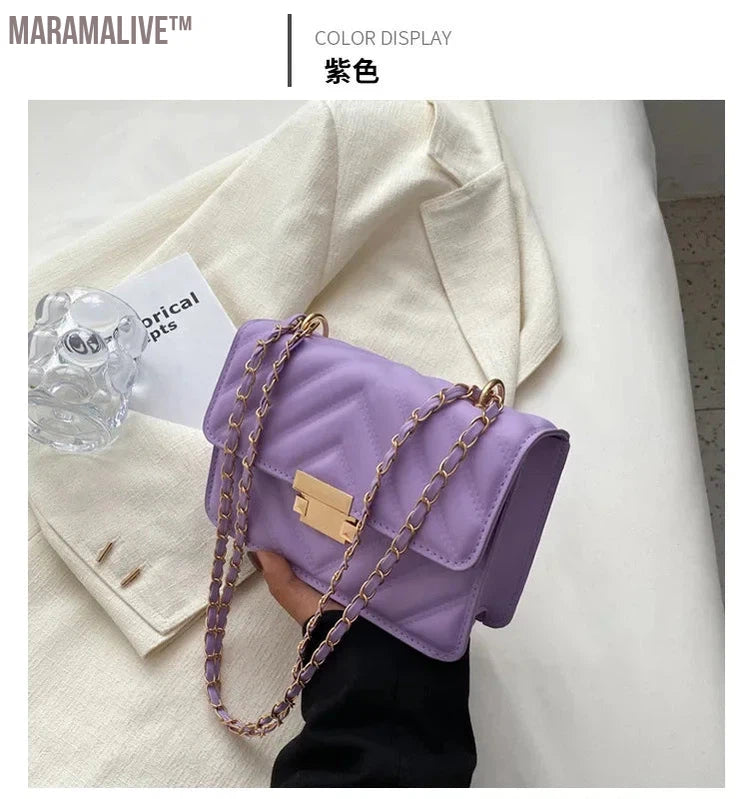 Women Bag Purple Trendy Shoulder Bag,Mini Chevron Quilted Flap Chain Square Bag Quality Crossbody Bag,Handbags For Women 2024