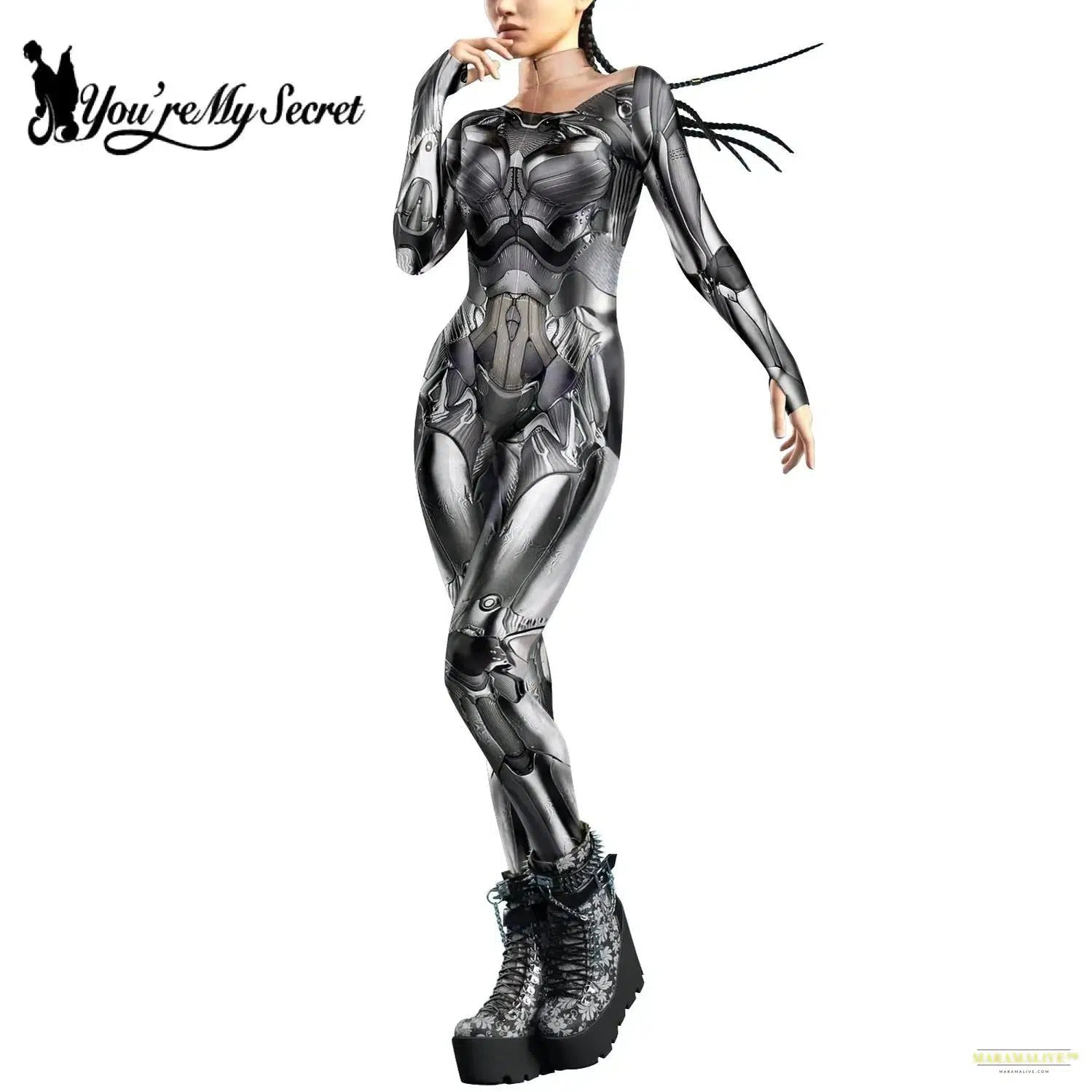 Women Bodysuits Robot Punk Thumb Design Cosplay Costume Zentai Female Zipper Jumpsuits Halloween Fancy Suit