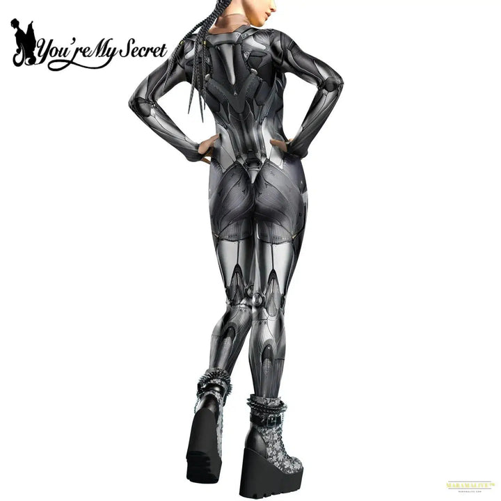 Women Bodysuits Robot Punk Thumb Design Cosplay Costume Zentai Female Zipper Jumpsuits Halloween Fancy Suit