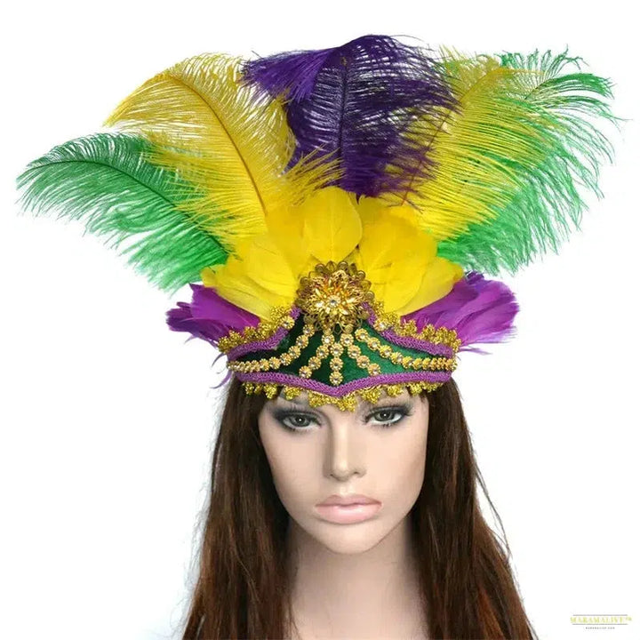 Women Brazil Carnival Party Feather Headdress Headpiece Crown Headdress Headband for Party Halloween