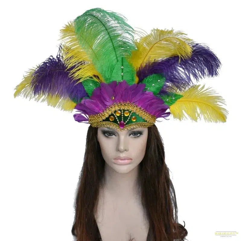 Women Brazil Carnival Party Feather Headdress Headpiece Crown Headdress Headband for Party Halloween