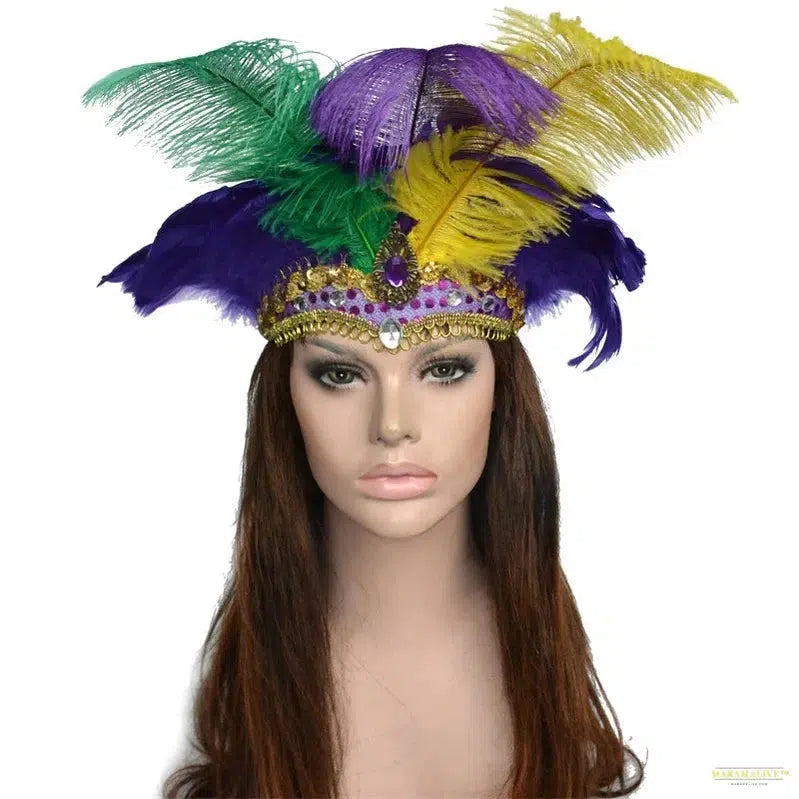 Women Brazil Carnival Party Feather Headdress Headpiece Crown Headdress Headband for Party Halloween