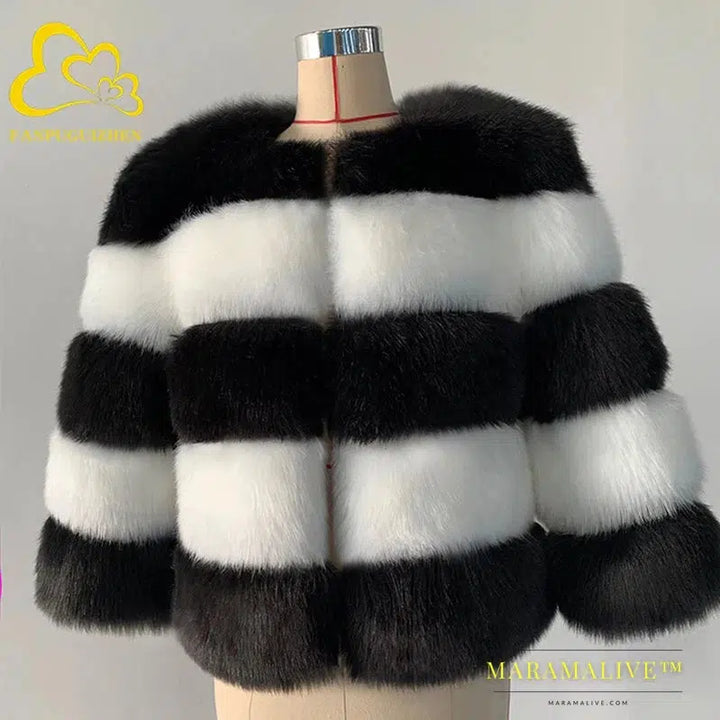 Women Coats Autumn Winter New Fashion Pink Faux Fur Coat Elegant Thick Warm Outerwear Fake Fur Woman Jackets