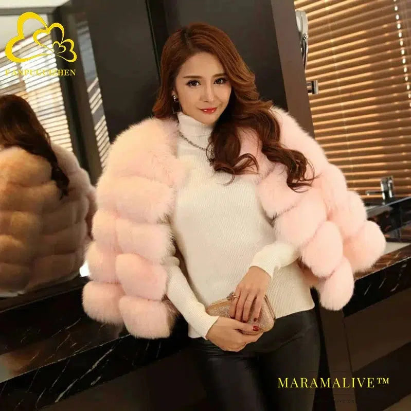 Women Coats Autumn Winter New Fashion Pink Faux Fur Coat Elegant Thick Warm Outerwear Fake Fur Woman Jackets