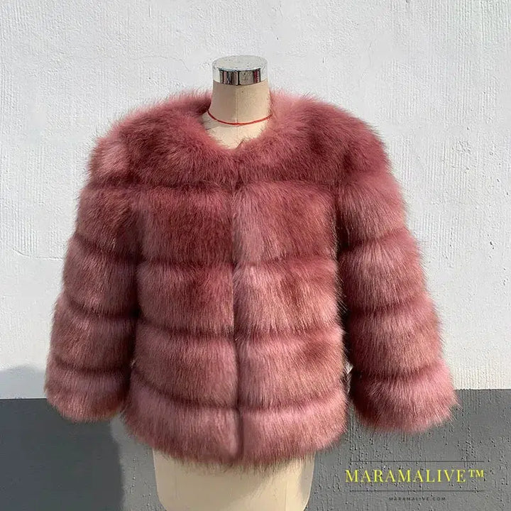 Women Coats Autumn Winter New Fashion Pink Faux Fur Coat Elegant Thick Warm Outerwear Fake Fur Woman Jackets