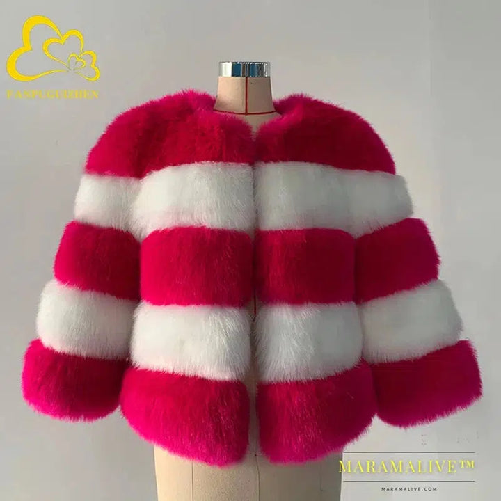 Women Coats Autumn Winter New Fashion Pink Faux Fur Coat Elegant Thick Warm Outerwear Fake Fur Woman Jackets