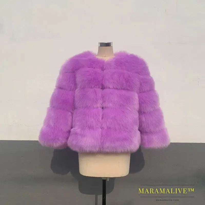 Women Coats Autumn Winter New Fashion Pink Faux Fur Coat Elegant Thick Warm Outerwear Fake Fur Woman Jackets