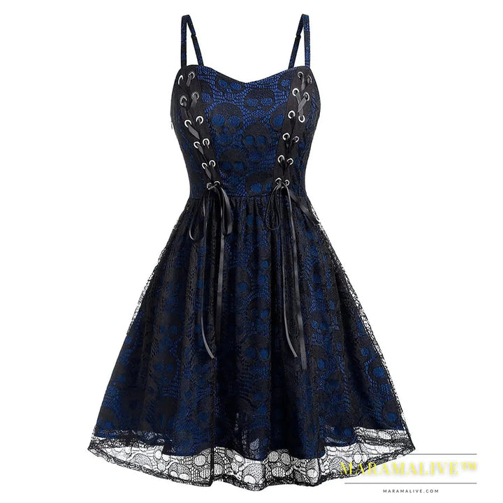 Women Dress Gothic Black Plus Size Halloween Lace Mesh Patchwork Sleeveless Camisole Party Dress Casual Women Elegant Dresses