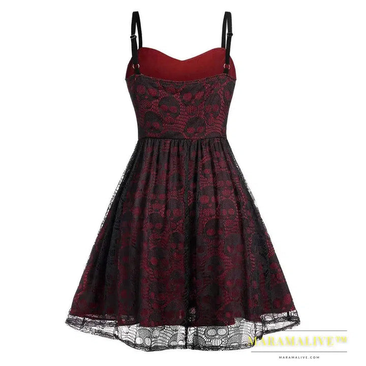 Women Dress Gothic Black Plus Size Halloween Lace Mesh Patchwork Sleeveless Camisole Party Dress Casual Women Elegant Dresses