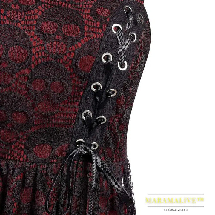 Women Dress Gothic Black Plus Size Halloween Lace Mesh Patchwork Sleeveless Camisole Party Dress Casual Women Elegant Dresses