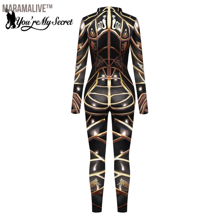 Women Egyptian Pharaoh Bodysuits Thumb Design Jumpsuits Front Zipper Cosplay Costume Halloween Party Outfit