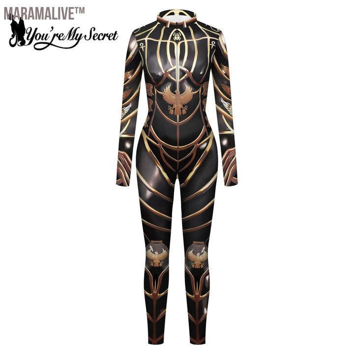 Women Egyptian Pharaoh Bodysuits Thumb Design Jumpsuits Front Zipper Cosplay Costume Halloween Party Outfit