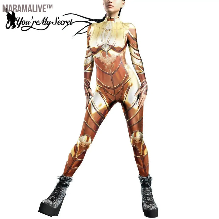 Women Egyptian Pharaoh Bodysuits Thumb Design Jumpsuits Front Zipper Cosplay Costume Halloween Party Outfit