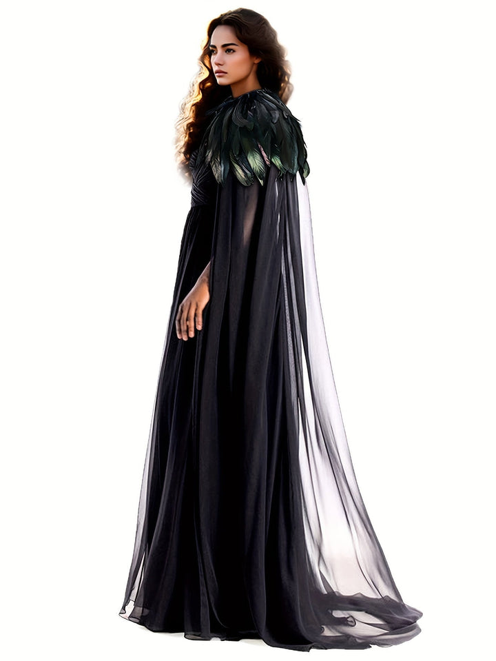 Women Evil Queen Feather Collar Cloak Vampire Cape Witch Cosplay Costume