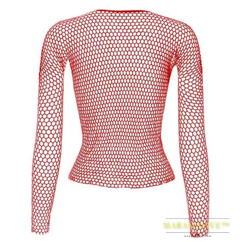 Women Fishnet Mesh Tops 6 Colors Sexy See Through T-Shirt Skinny Goth Hollow Out Long Sleeve Shirts Crop Top Shirt Streetwear