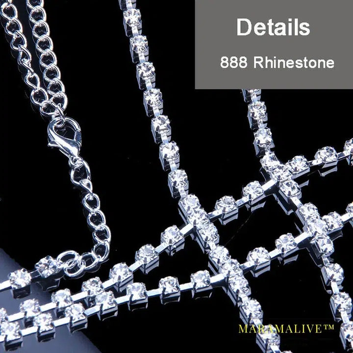 Women Full Rhinestone Body Fashion Chain Necklace Jewelry Shiny Rhinestone Crystal Bra Body Charming Club Jewelry