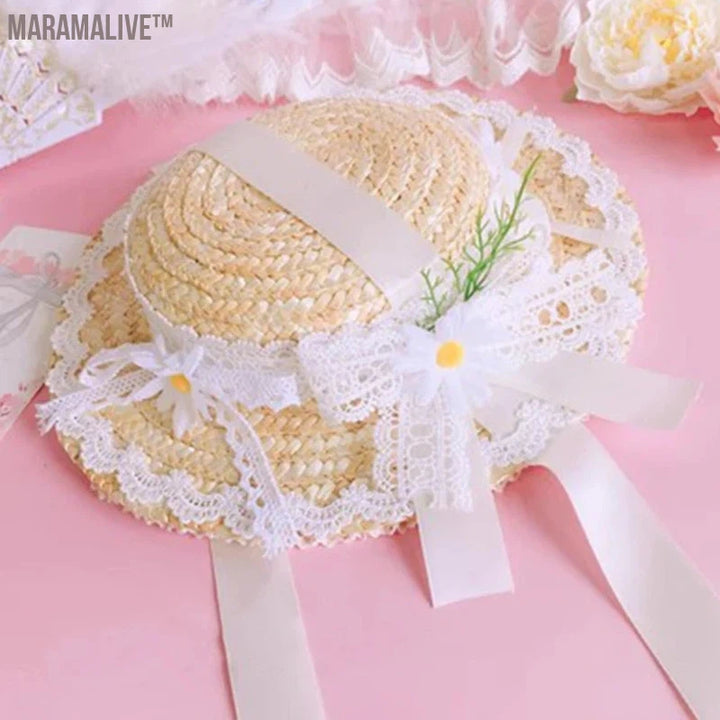 Women Girls Tea Party Sun Hat Victorian Lace Flowers Straw Hats Party Accessory