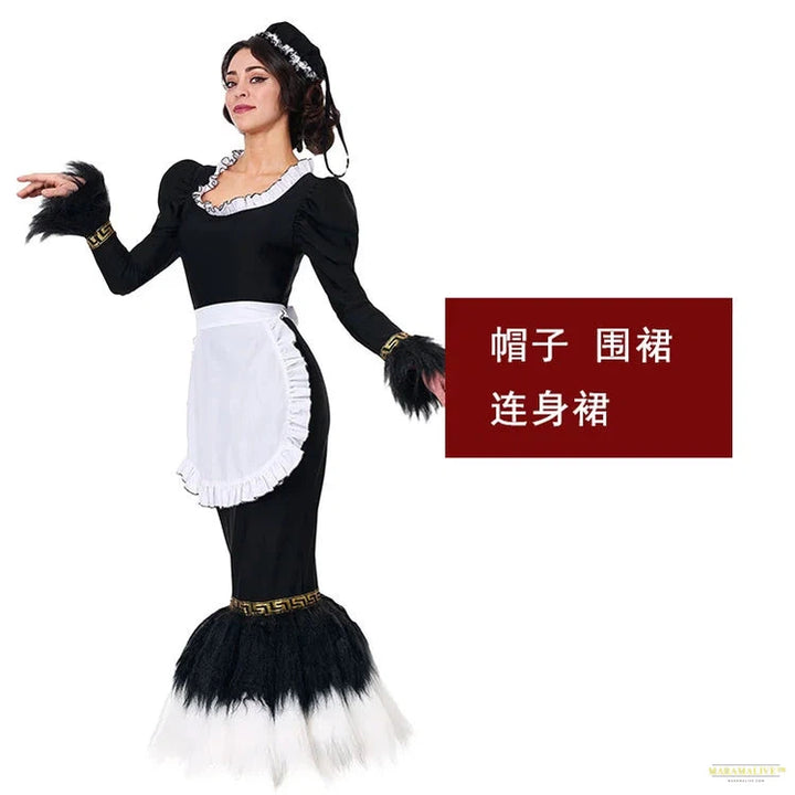 Women Halloween Cosplay costume Musical show Musical theater French Feather Duster Dress Evening Ceremony retro dress