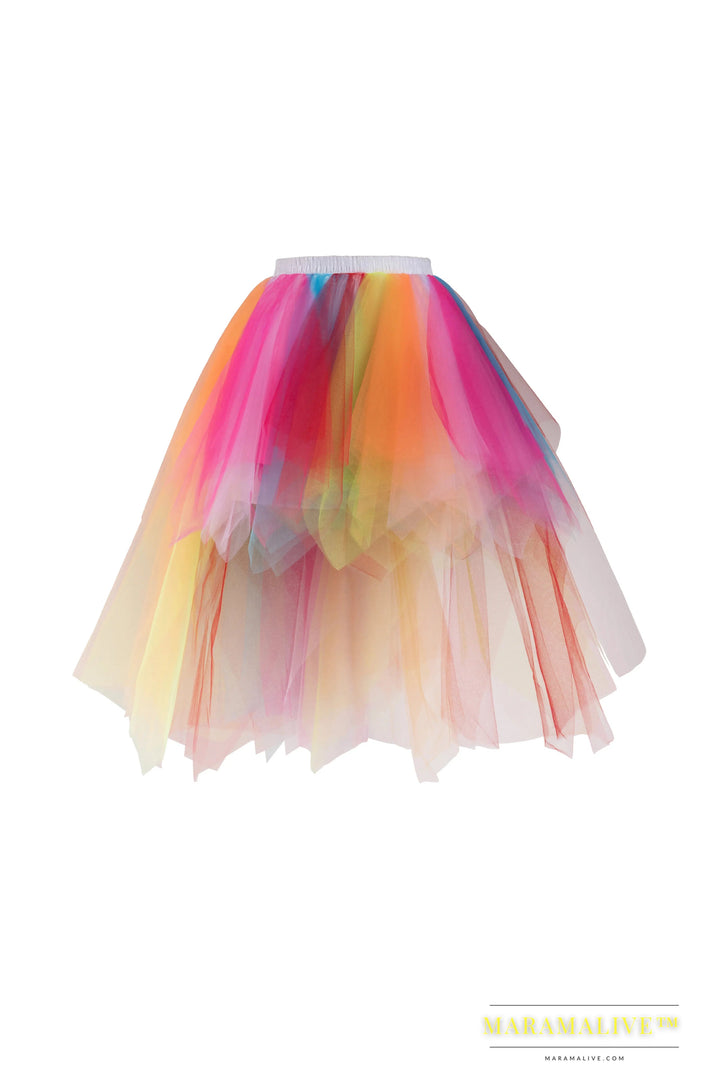 Women Hi-Lo Tulle Tutu Bustle Skirt Petticoat Clubwear Fancy Dance Asymmetric Dress For Party Fashion Casual Style New Goth Dark