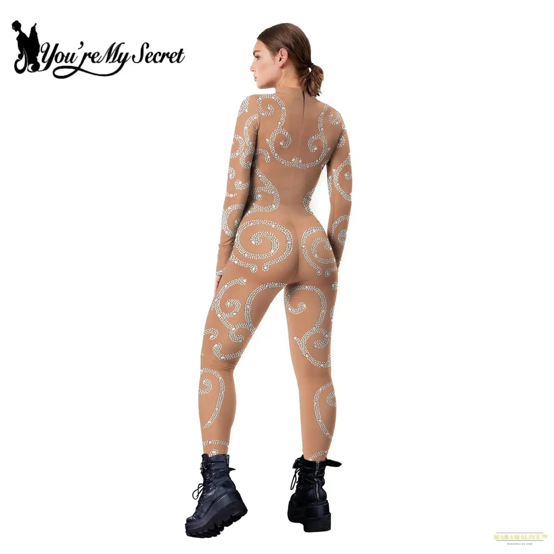 Women Jumpsuit Sequin Lace Pattern Printed Bodysuit Shiny Sexy Jumpsuit Adult Carnival Party Nightclub Outfits