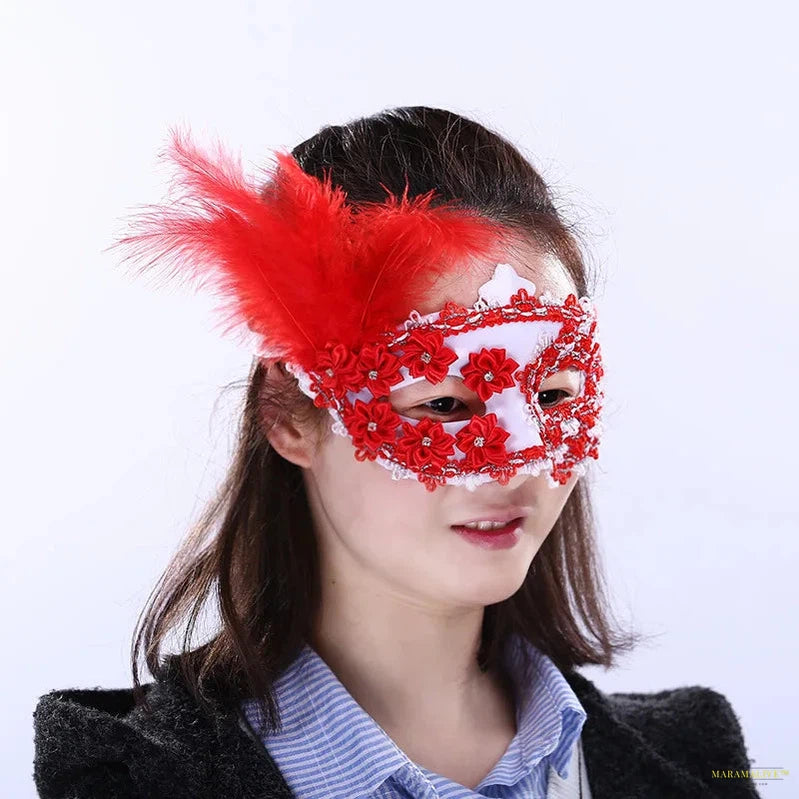 Women Lace Masquerade Masks Feather Flowers Masks Sexy Halloween Carnival Prom Party and Dance Wedding Masks