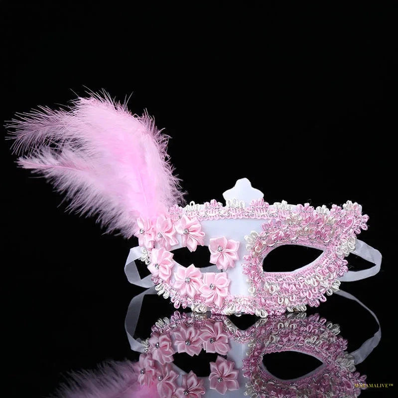 Women Lace Masquerade Masks Feather Flowers Masks Sexy Halloween Carnival Prom Party and Dance Wedding Masks